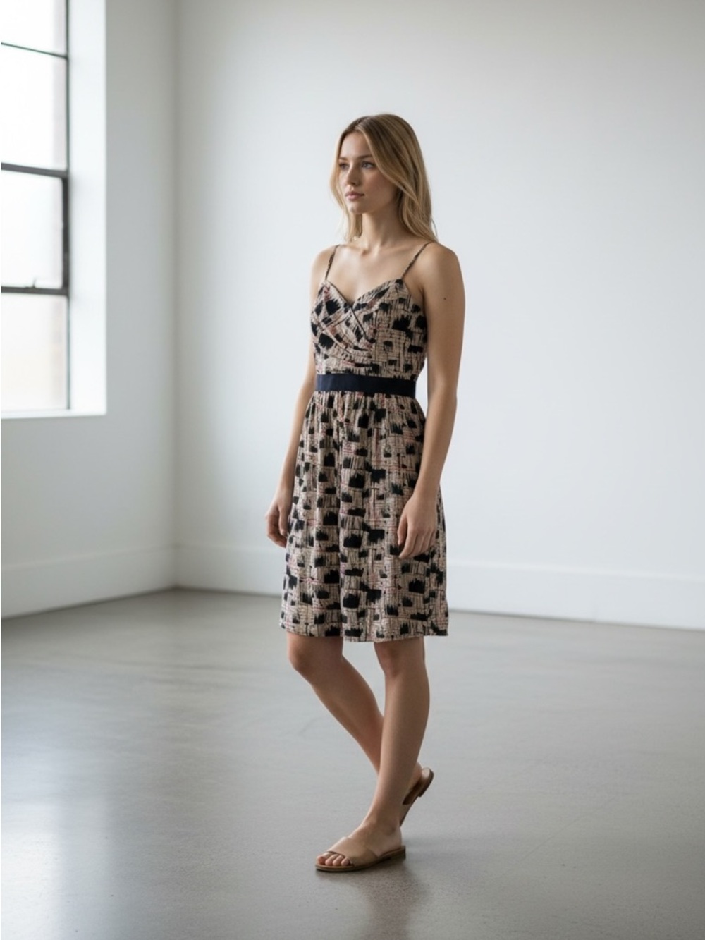 Strapless Anthropologie Burlapp Black and Cream Patterned Dress blurred lines